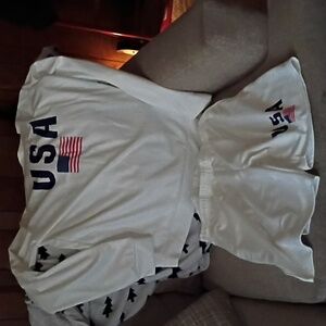 USA Flag Women's Shirt and Short Set - White